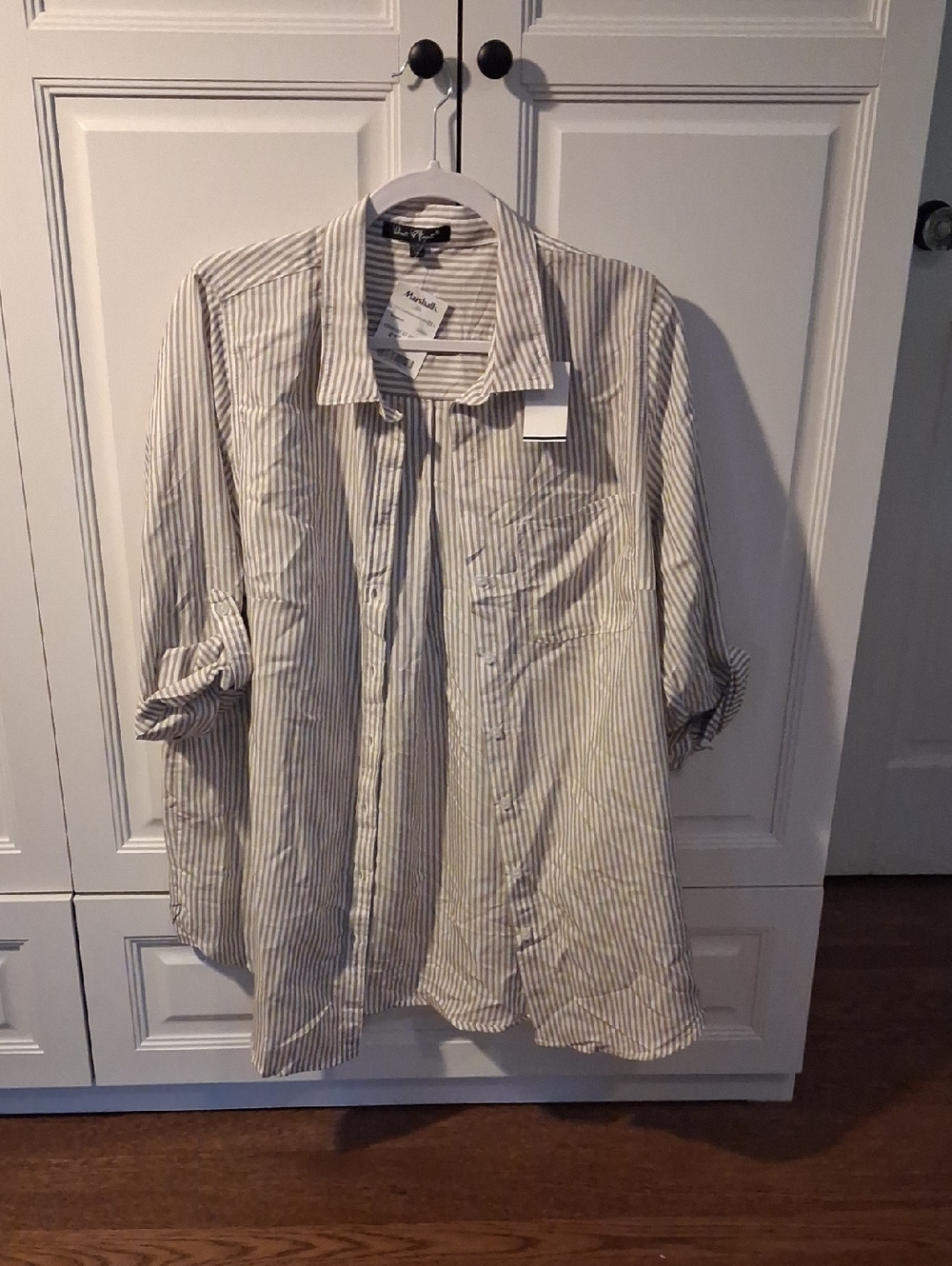 Velvet Heart Striped Button-Down Shirt in White and Tan
